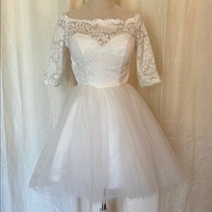 Custom Lace/Tulle Vintage Style Off Shoulder Special Occasion Dress